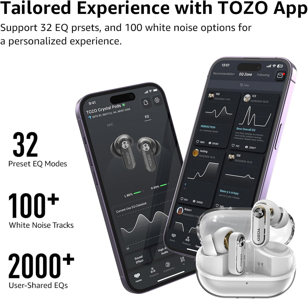 Hybrid Active Noise Cancelling Wireless Earbuds 35H Playtime IPX5 TOZO