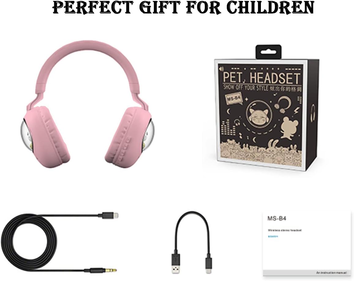 Kids Headphones Cat Ear Pink Wireless Bluetooth Foldable Mic Light Up