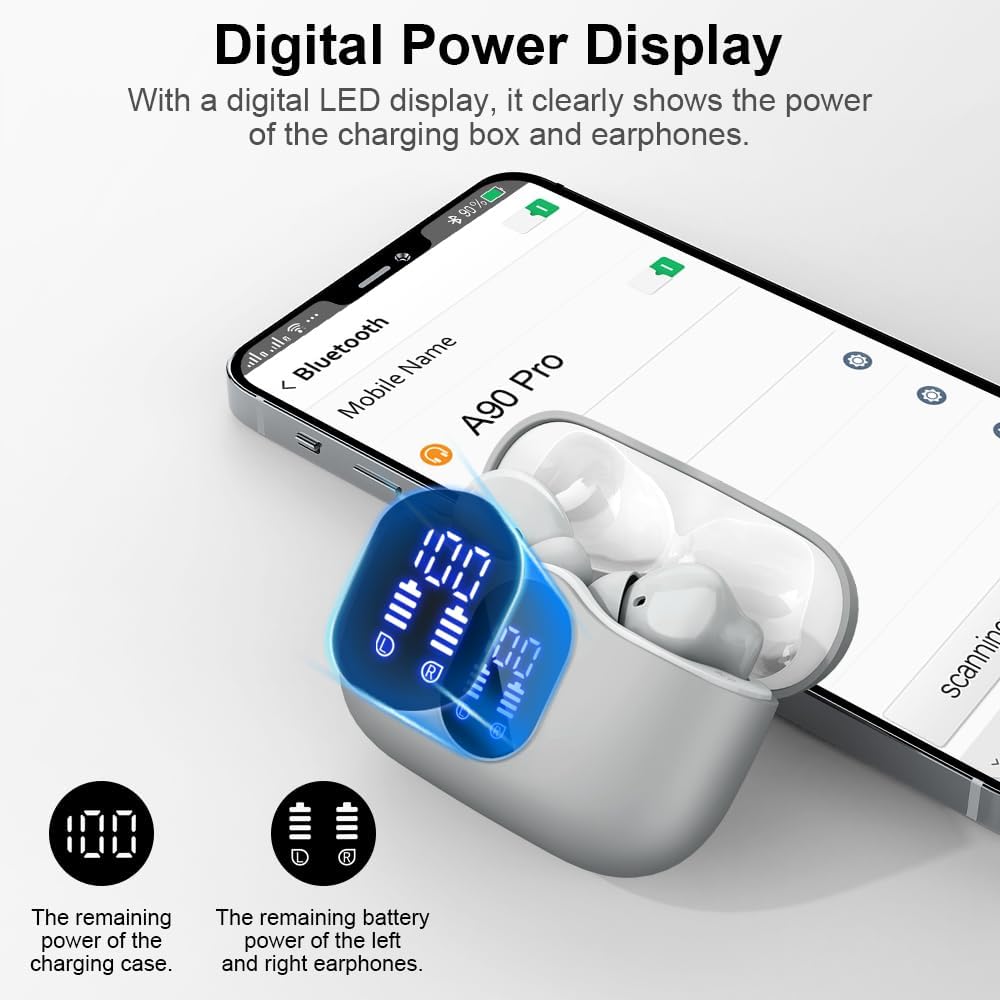 Wireless Earbuds Bluetooth 5.3 Deep Bass 36H Playtime Noise Cancel Btootos