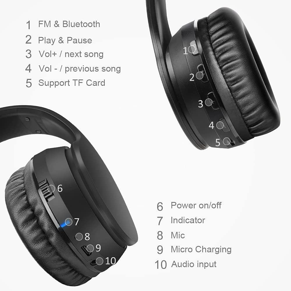 Headphones Wireless Over-Ear Bluetooth 30 Hours Playtime Built-in Mic IFECCO