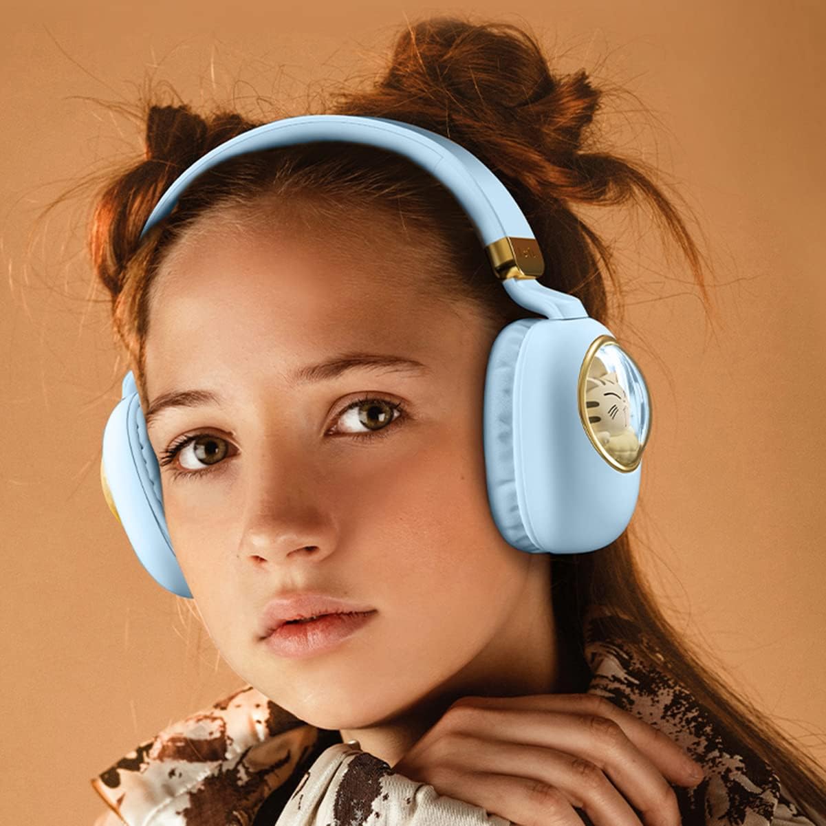 Kids Headphones Cat Ear Pink Wireless Bluetooth Foldable Mic Light Up