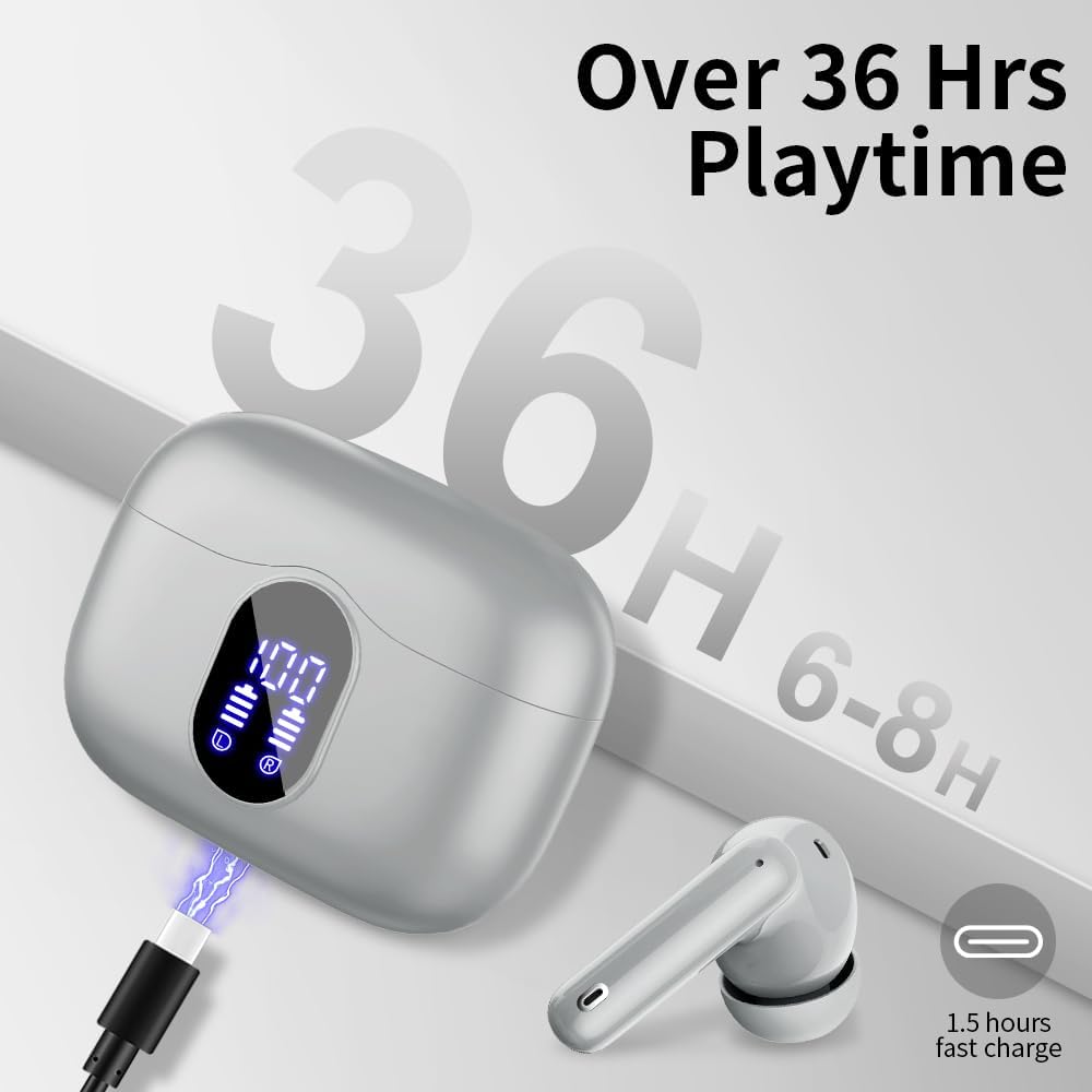 Wireless Earbuds Bluetooth 5.3 Deep Bass 36H Playtime Noise Cancel Btootos