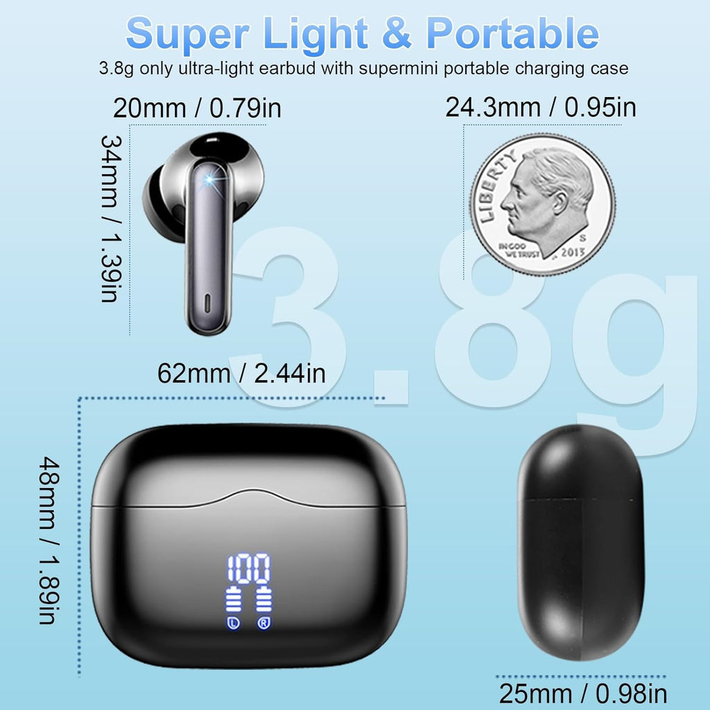 Wireless Earbuds Bluetooth 5.3 ENC Mic 40H Playtime Deep Bass IP7 Waterproof